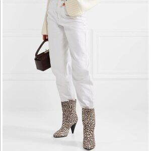 Stuart Weitzman Atomic West Bootie Leopard Print Calf Fur Heeled Boots